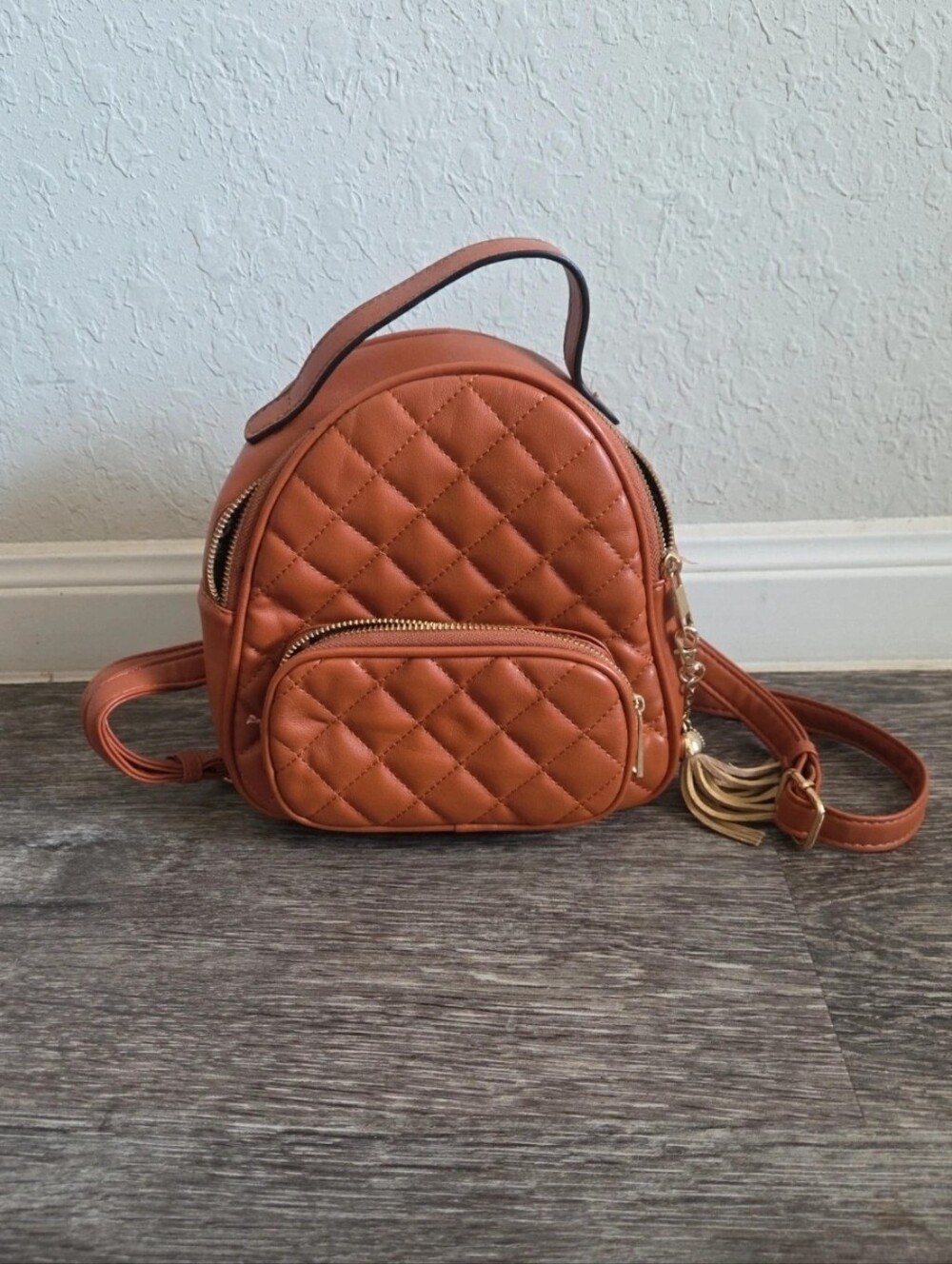 Quilted Mini Crossbody Backpack - Rust Orange